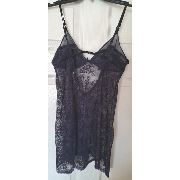 Vintage Victoria's Secret Slip Dress Small Purple Lace Mesh Sheer Babydoll Y2K - Picture 2 of 8